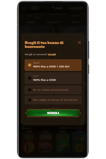 Schermata selezione bonus Fat Pirate con opzioni casinò e sport