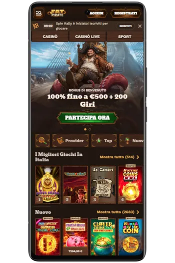 Homepage Fat Pirate Casino con pulsante registrazione in evidenza